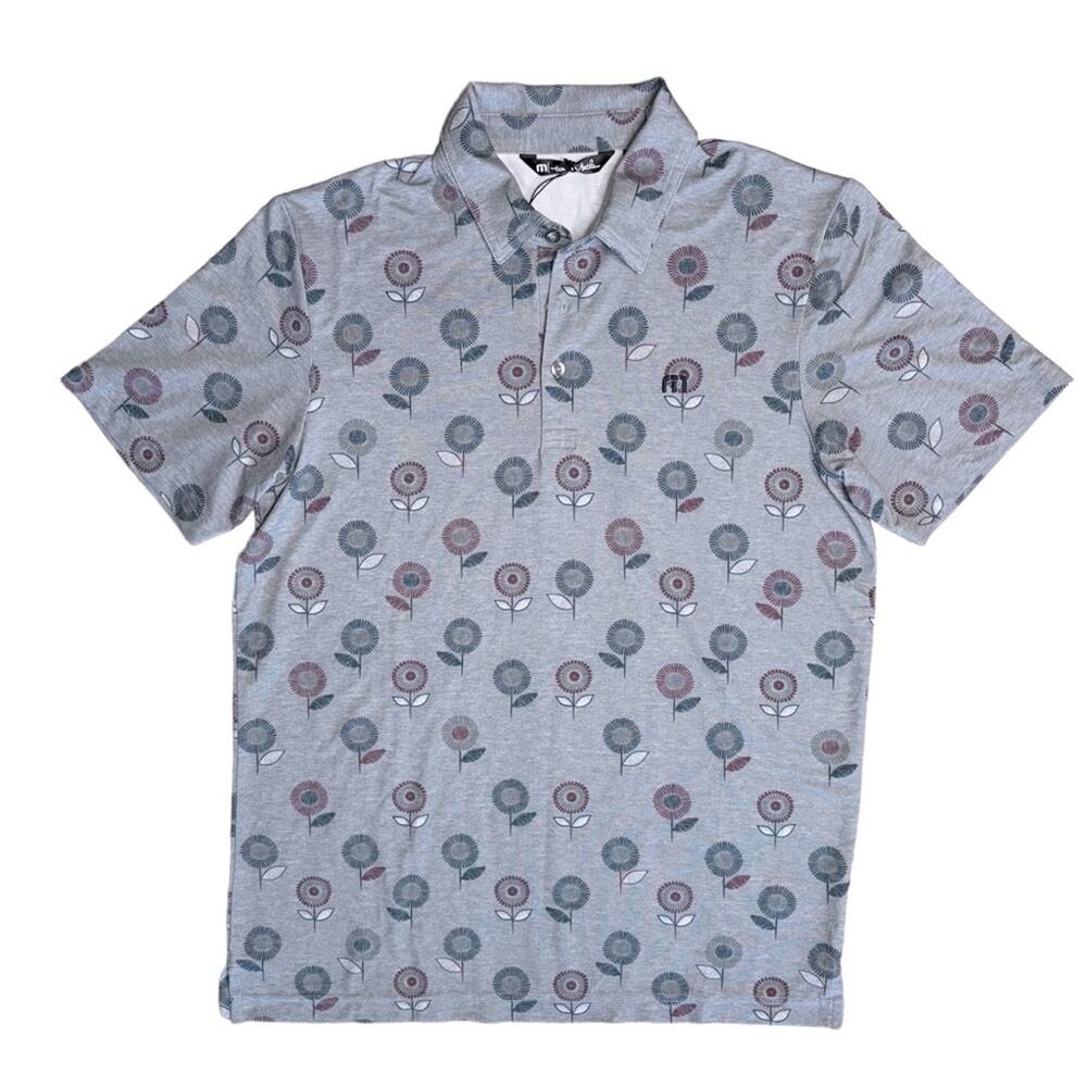 NWT TRAVIS MATHEW Preboarding Gray Floral Golf Polo Short Sleeve Shirt Men’s - Picture 2 of 9